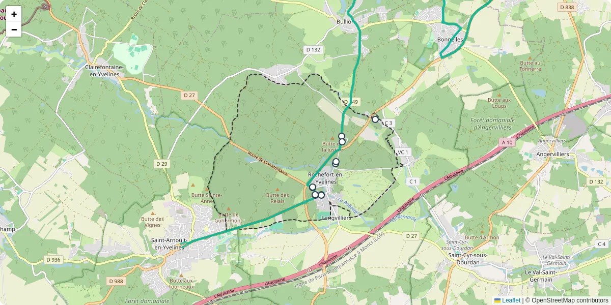 Carte du réseau de transport en commun à Rochefort-en-Yvelines - lignes de bus et arrêts