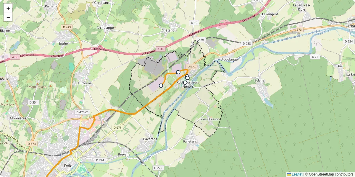 Carte du réseau de transport en commun à Rochefort-sur-Nenon - lignes de bus et arrêts