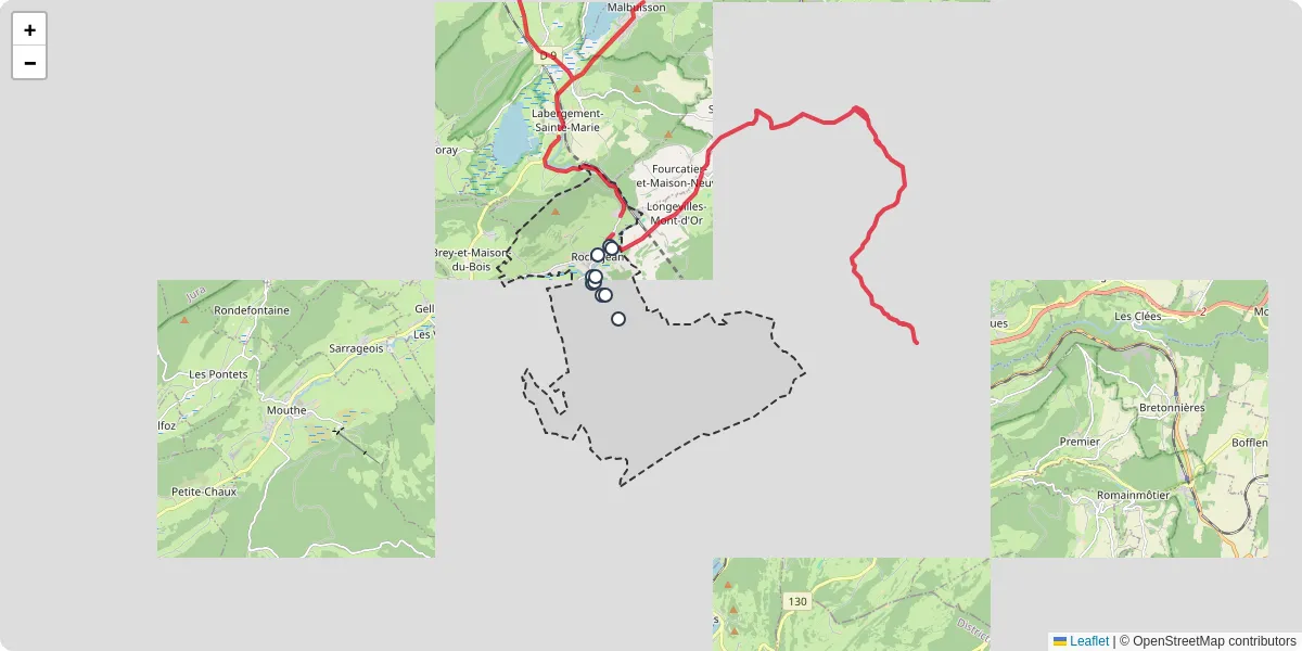 Carte du réseau de transport en commun à Rochejean - lignes de bus et arrêts