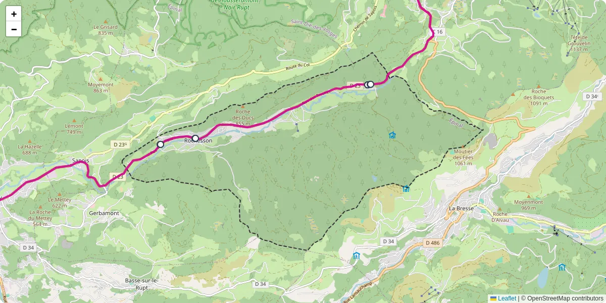 Carte du réseau de transport en commun à Rochesson - lignes de bus et arrêts