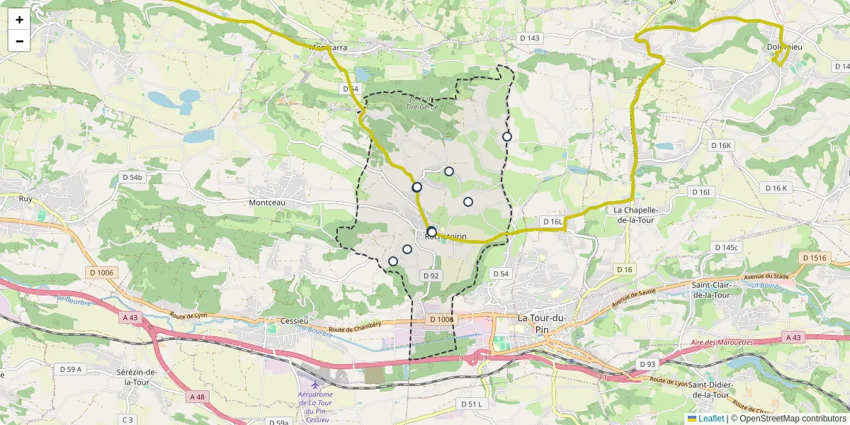 Carte du réseau de transport en commun à Rochetoirin - lignes de bus et arrêts