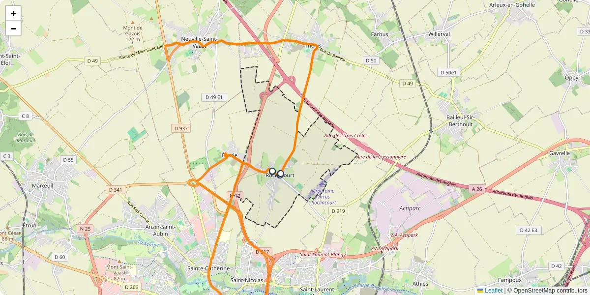 Carte du réseau de transport en commun à Roclincourt - lignes de bus et arrêts