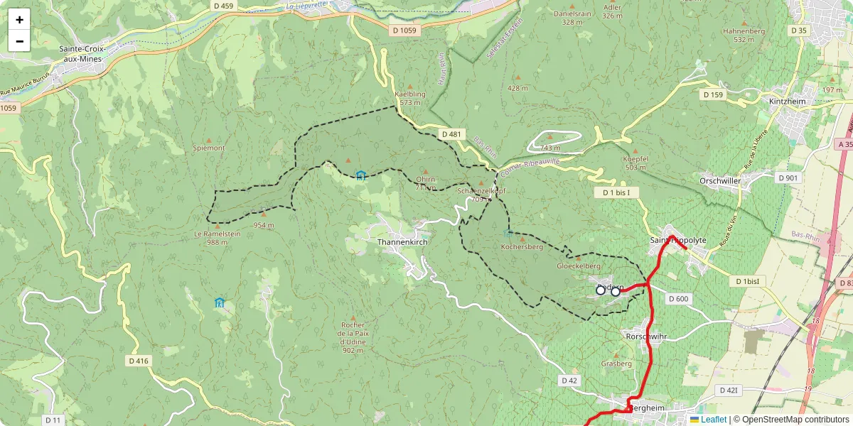 Carte du réseau de transport en commun à Rodern - lignes de bus et arrêts