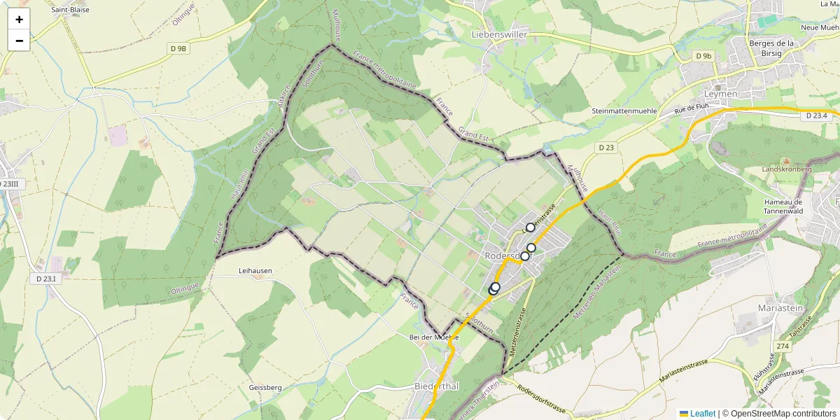 Carte du réseau de transport en commun à Rodersdorf - lignes de bus et arrêts