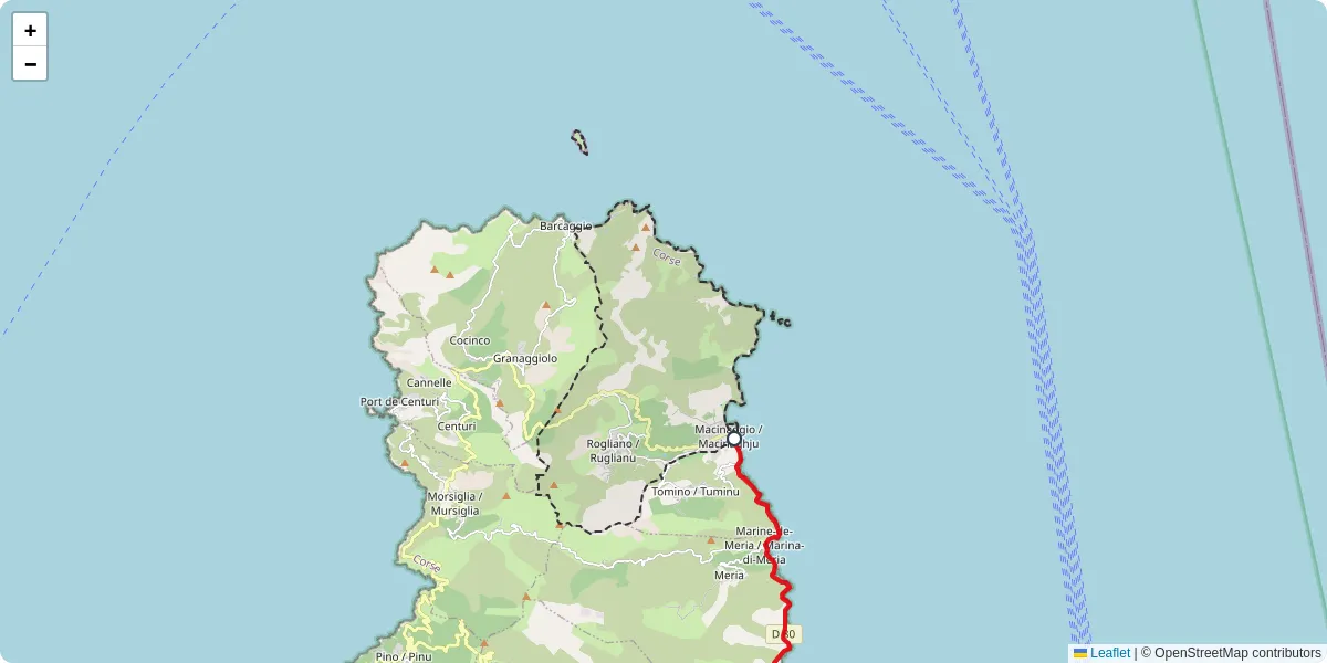 Carte du réseau de transport en commun à Rogliano - lignes de bus et arrêts