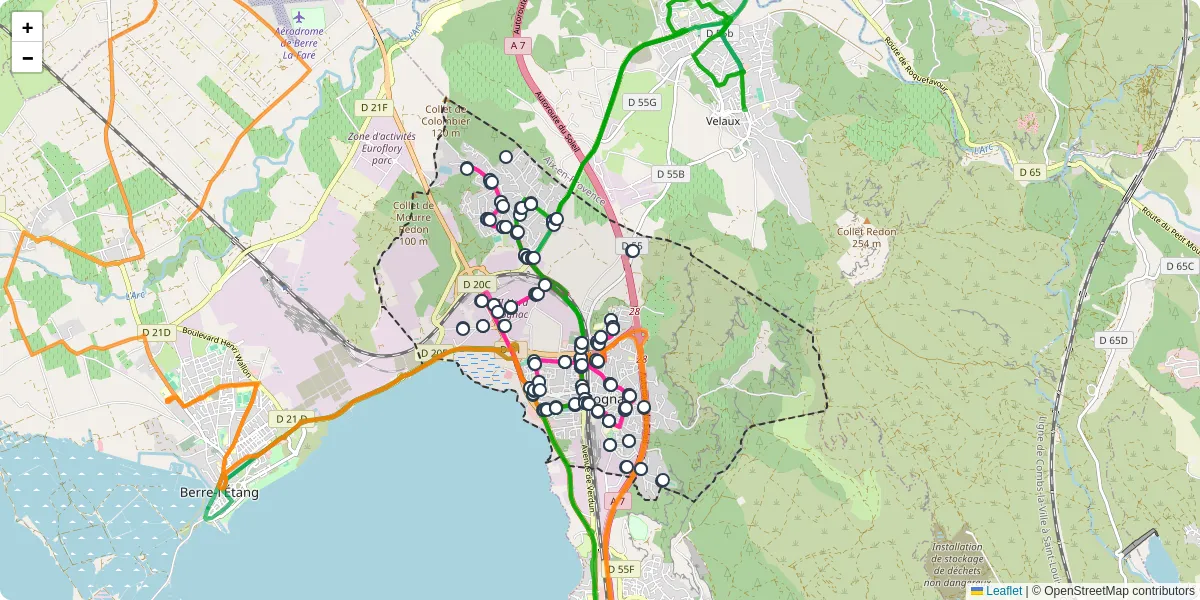 Carte du réseau de transport en commun à Rognac - lignes de bus et arrêts