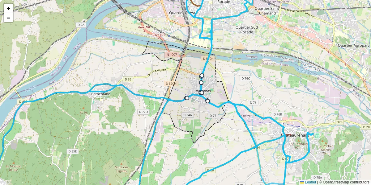 Carte du réseau de transport en commun à Rognonas - lignes de bus et arrêts