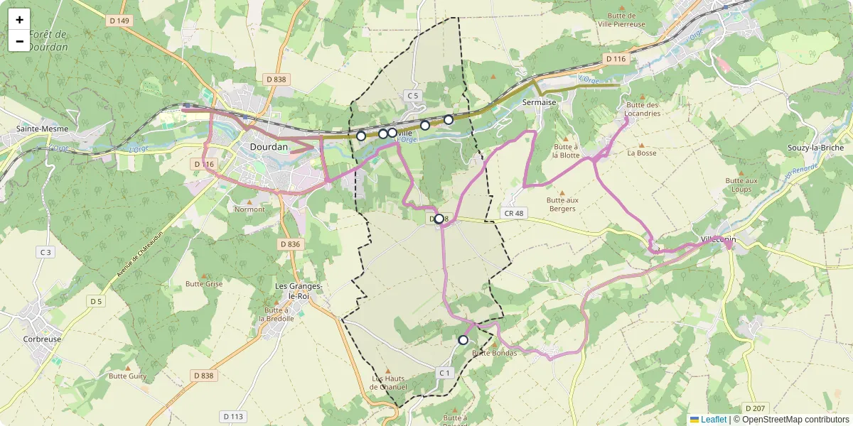Carte du réseau de transport en commun à Roinville - lignes de bus et arrêts