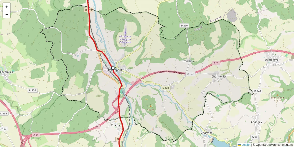 Carte du réseau de transport en commun à Rolampont - lignes de bus et arrêts