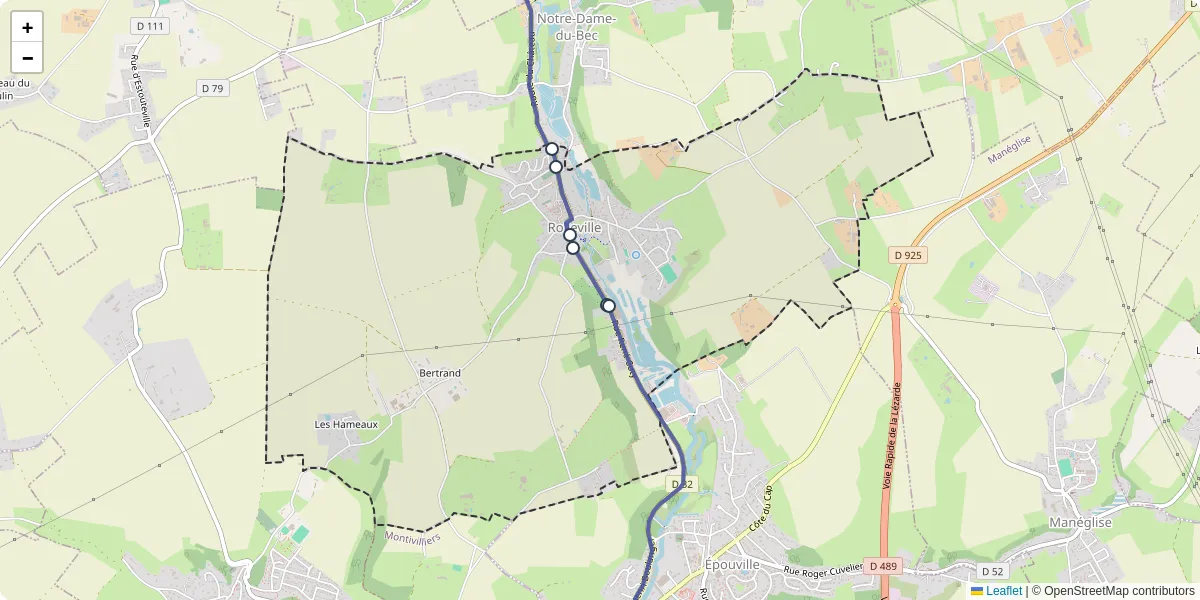 Carte du réseau de transport en commun à Rolleville - lignes de bus et arrêts