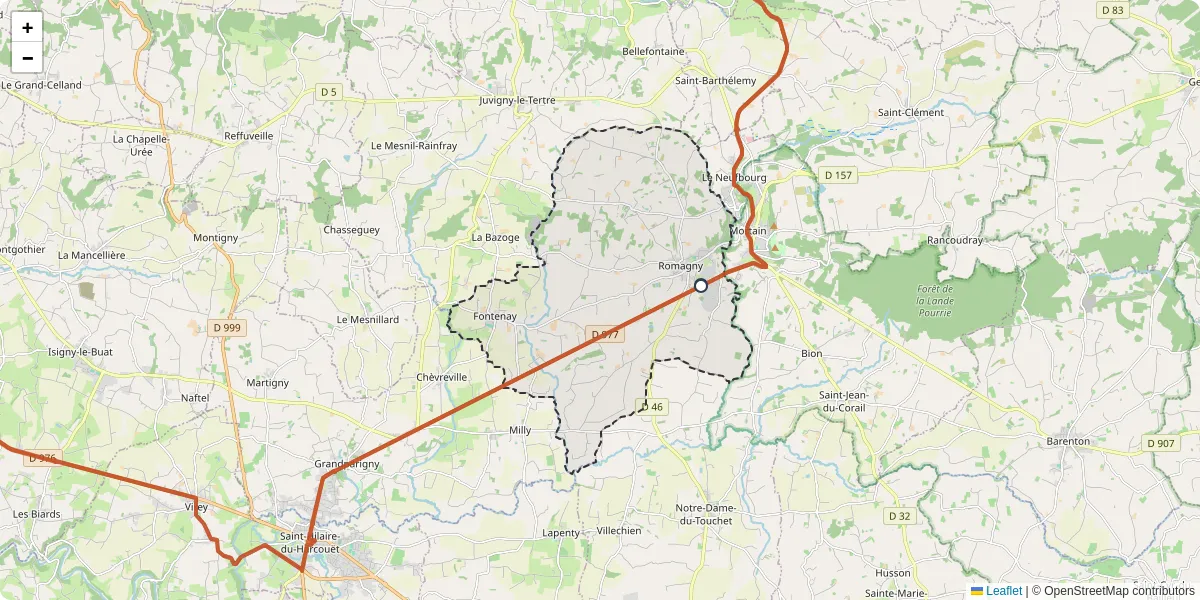 Carte du réseau de transport en commun à Romagny Fontenay - lignes de bus et arrêts