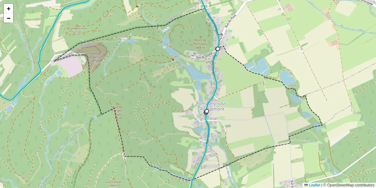 Carte du réseau de transport en commun à Romagny-sous-Rougemont - lignes de bus et arrêts