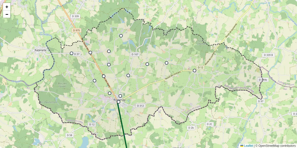 Carte du réseau de transport en commun à Romenay - lignes de bus et arrêts