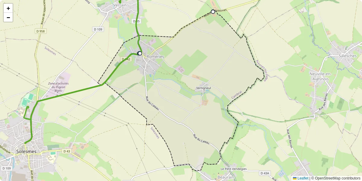 Carte du réseau de transport en commun à Romeries - lignes de bus et arrêts
