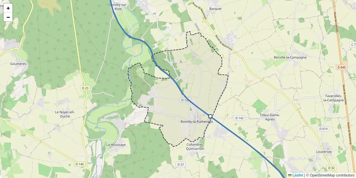 Carte du réseau de transport en commun à Romilly-la-Puthenaye - lignes de bus et arrêts