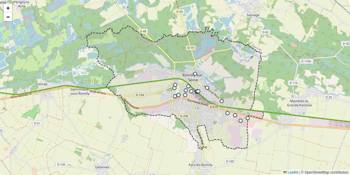 Carte du réseau de transport en commun à Romilly-sur-Seine - lignes de bus et arrêts