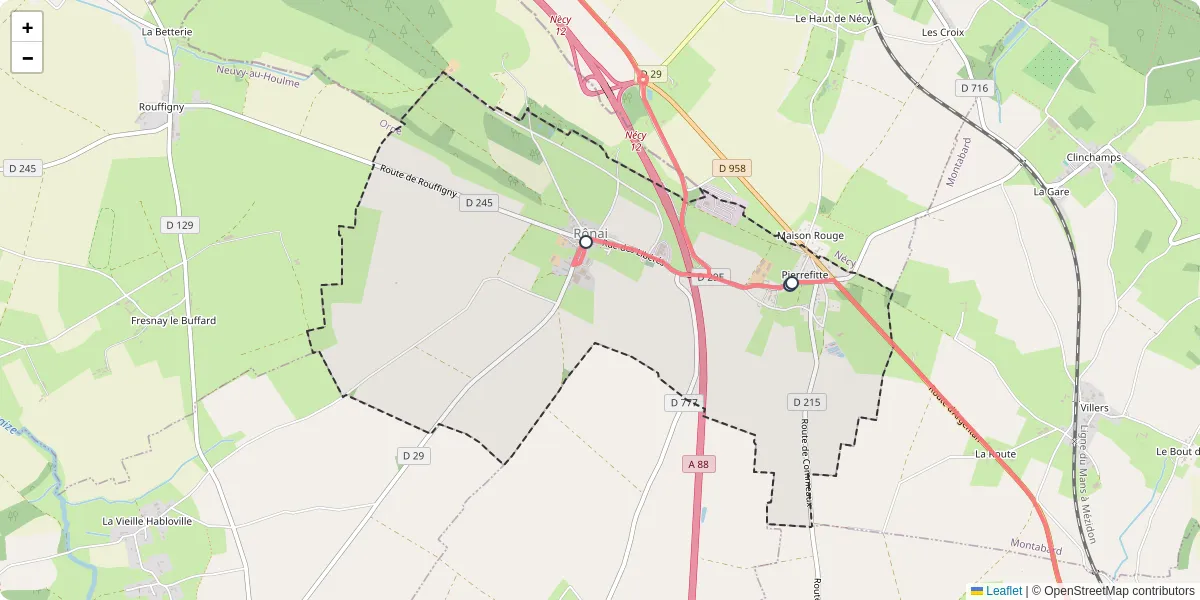 Carte du réseau de transport en commun à Rônai - lignes de bus et arrêts