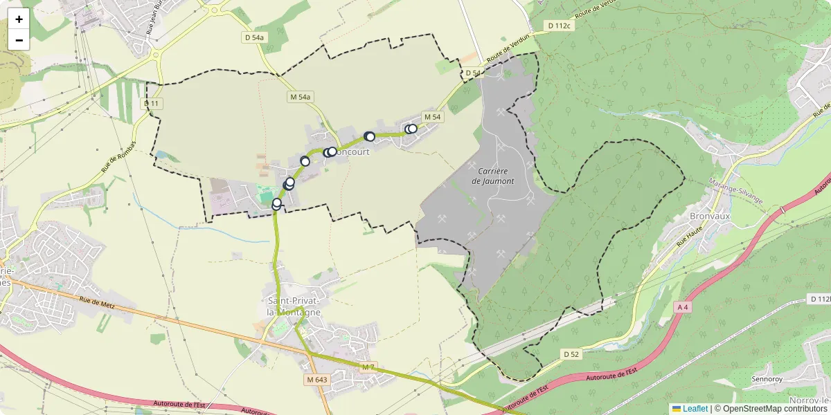 Carte du réseau de transport en commun à Roncourt - lignes de bus et arrêts