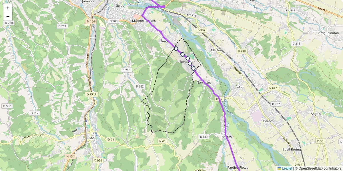 Carte du réseau de transport en commun à Rontignon - lignes de bus et arrêts