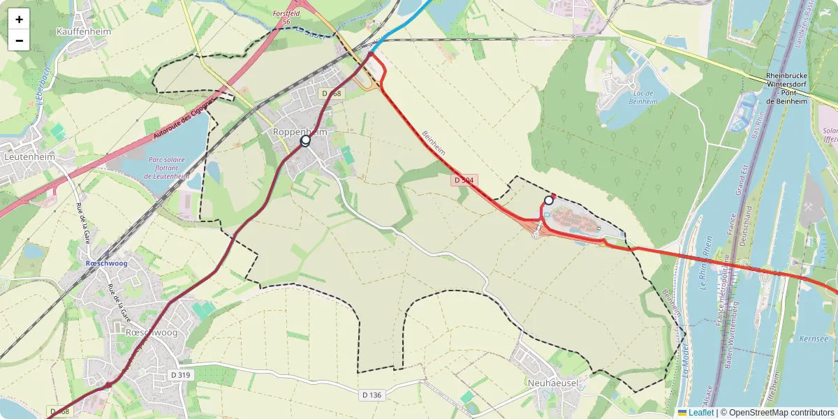 Carte du réseau de transport en commun à Roppenheim - lignes de bus et arrêts