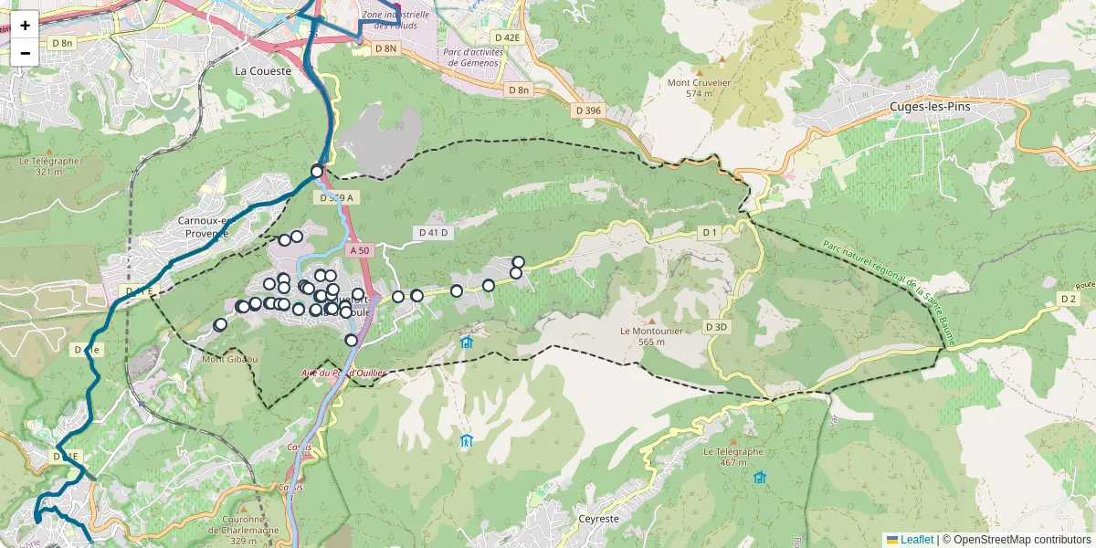 Carte du réseau de transport en commun à Roquefort-la-Bédoule - lignes de bus et arrêts