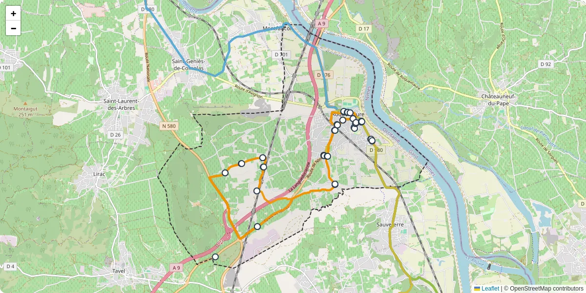 Carte du réseau de transport en commun à Roquemaure - lignes de bus et arrêts