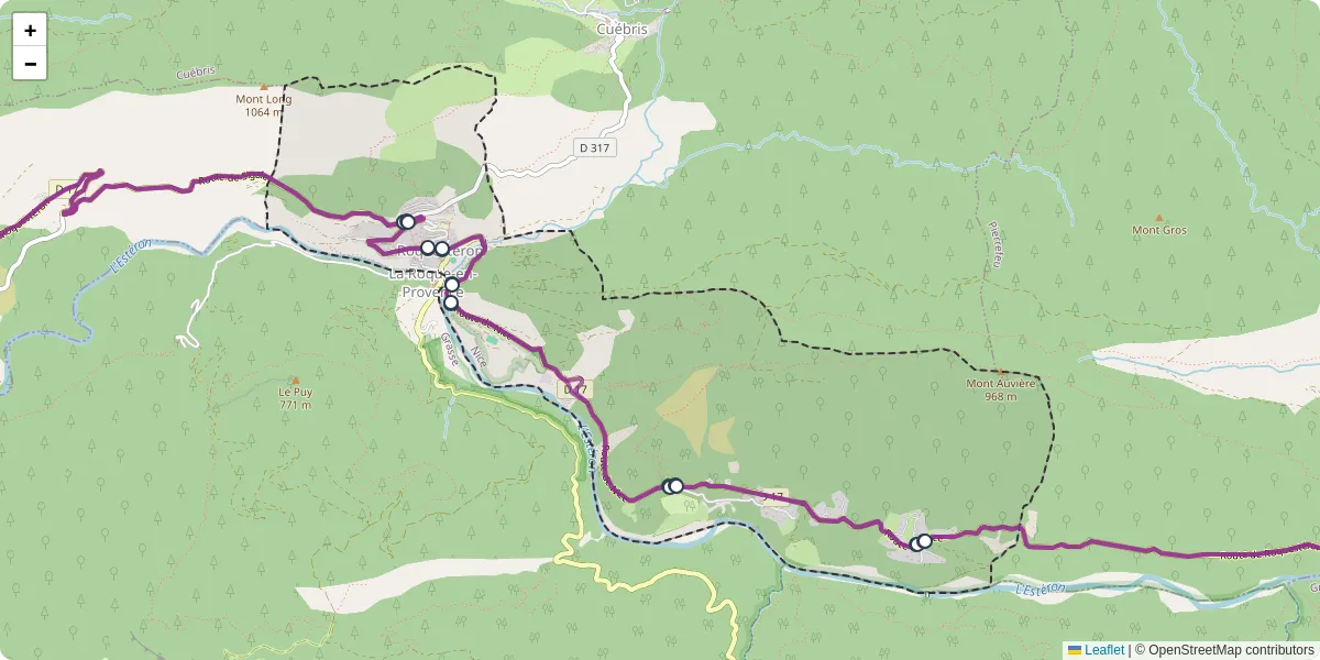 Carte du réseau de transport en commun à Roquestéron - lignes de bus et arrêts