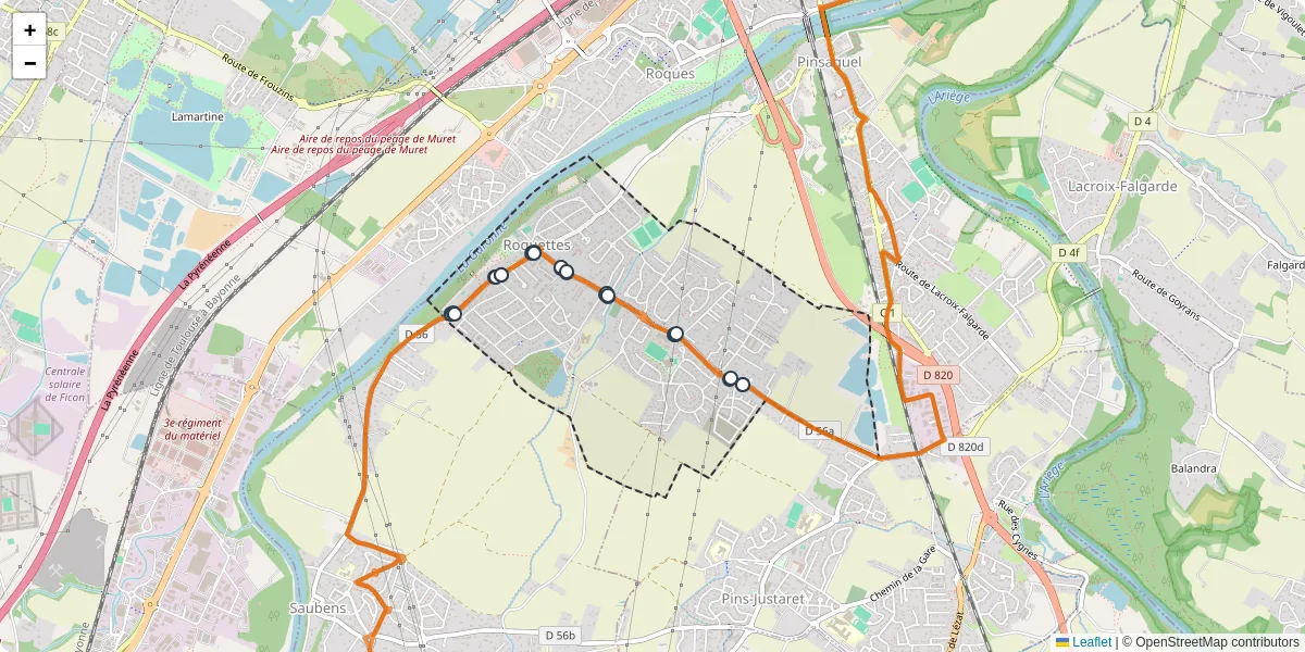 Carte du réseau de transport en commun à Roquettes - lignes de bus et arrêts