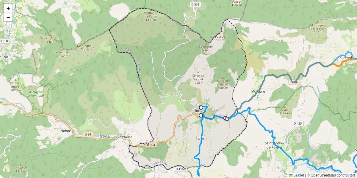 Carte du réseau de transport en commun à Rosans - lignes de bus et arrêts