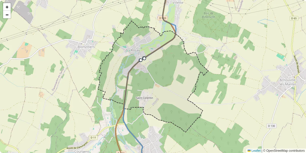 Carte du réseau de transport en commun à Rosay - lignes de bus et arrêts