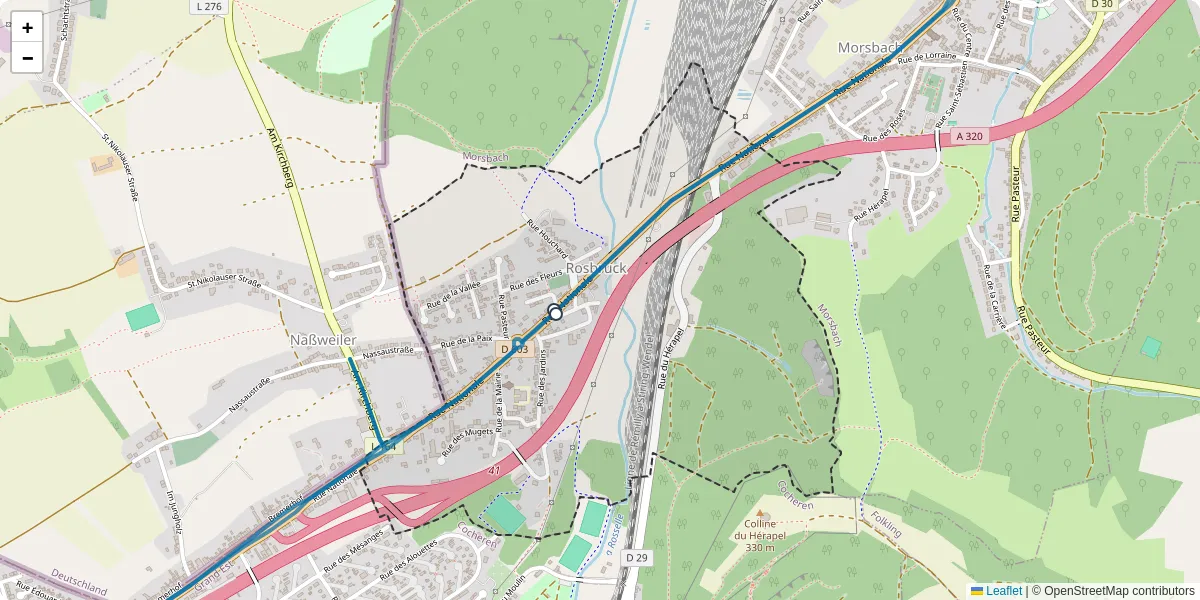 Carte du réseau de transport en commun à Rosbruck - lignes de bus et arrêts