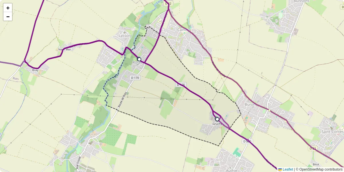 Carte du réseau de transport en commun à Rosel - lignes de bus et arrêts