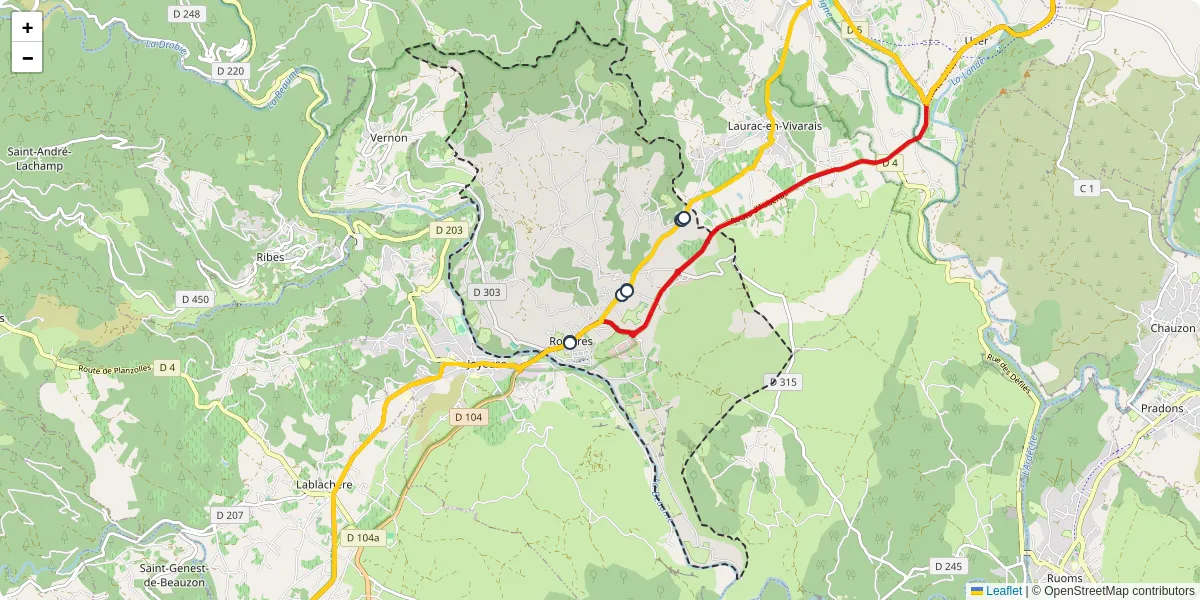 Carte du réseau de transport en commun à Rosières - lignes de bus et arrêts