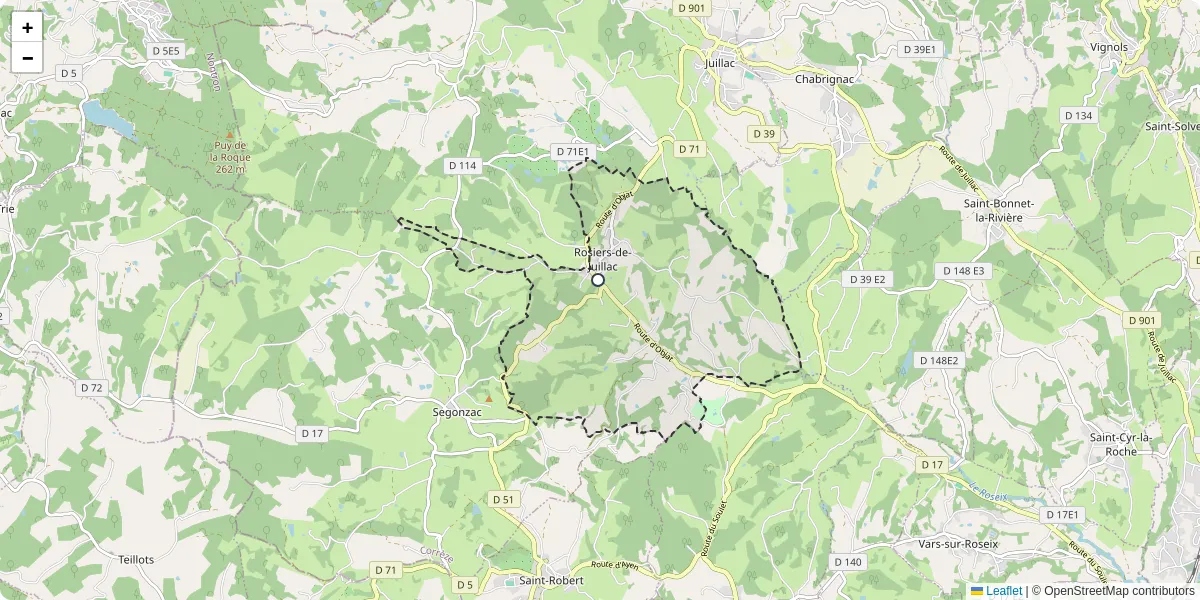 Carte du réseau de transport en commun à Rosiers-de-Juillac - lignes de bus et arrêts