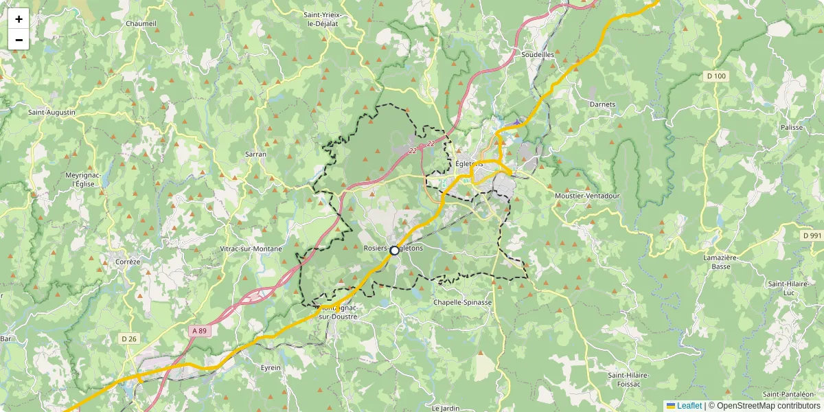 Carte du réseau de transport en commun à Rosiers-d'Égletons - lignes de bus et arrêts