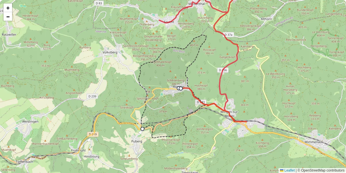 Carte du réseau de transport en commun à Rosteig - lignes de bus et arrêts