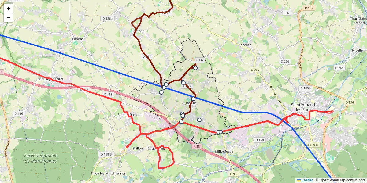 Carte du réseau de transport en commun à Rosult - lignes de bus et arrêts
