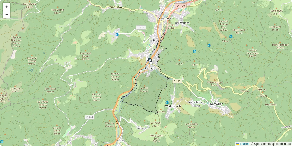 Carte du réseau de transport en commun à Rothau - lignes de bus et arrêts