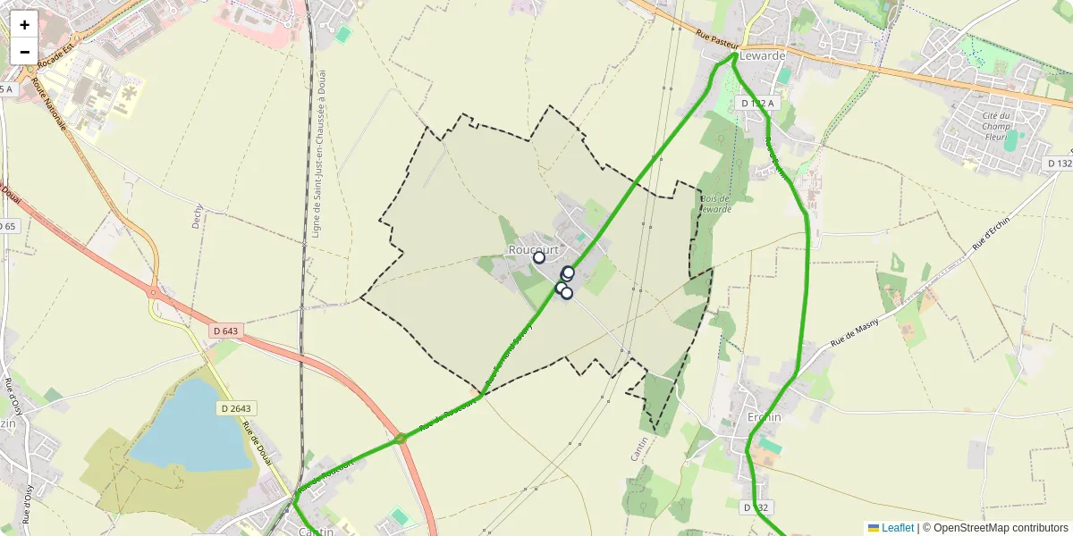 Carte du réseau de transport en commun à Roucourt - lignes de bus et arrêts