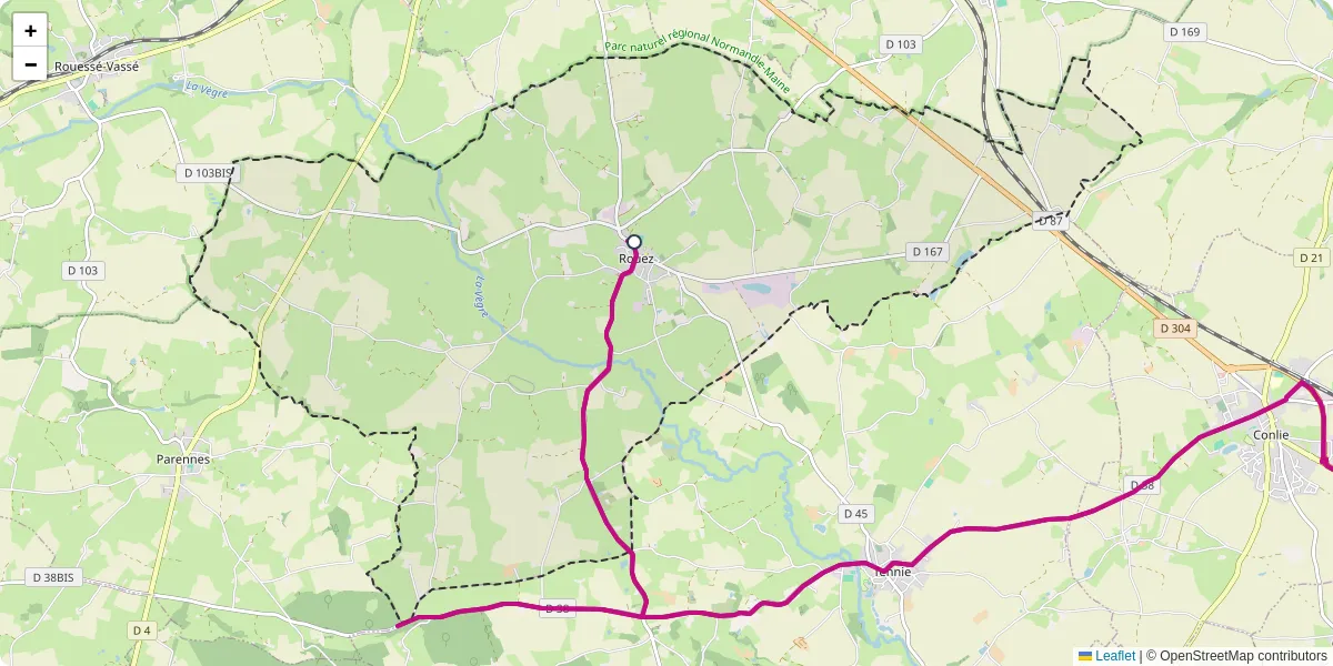 Carte du réseau de transport en commun à Rouez - lignes de bus et arrêts