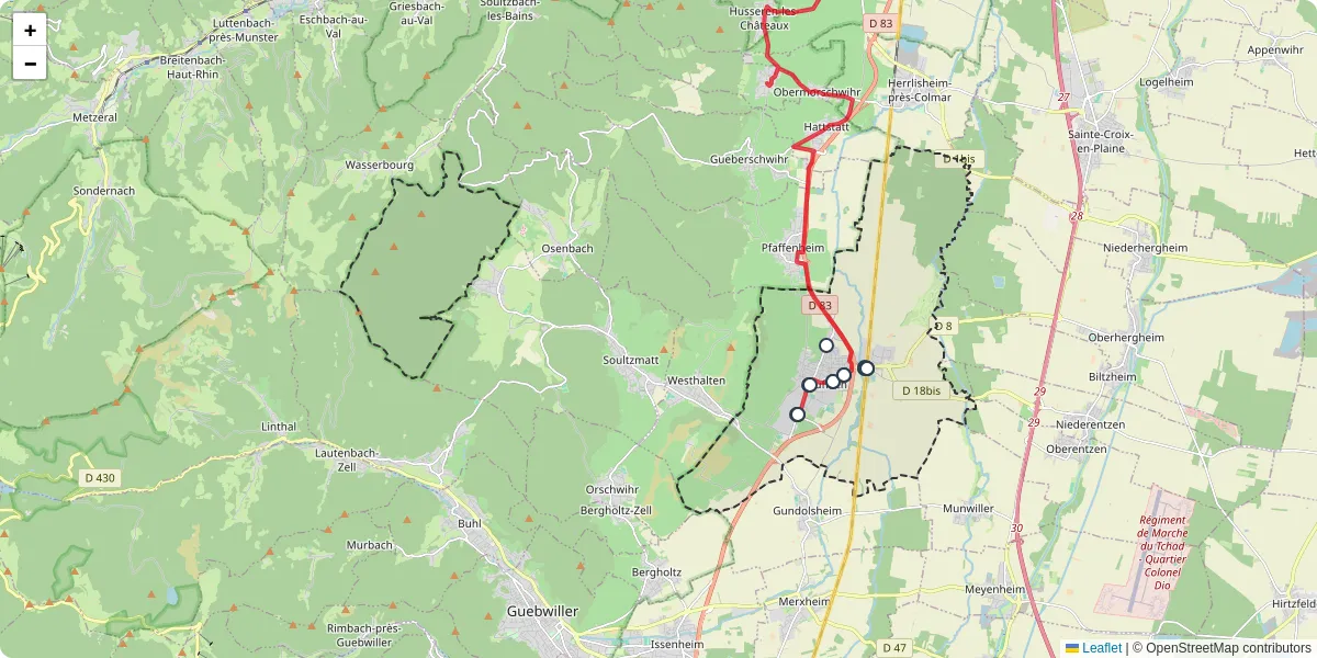 Carte du réseau de transport en commun à Rouffach - lignes de bus et arrêts