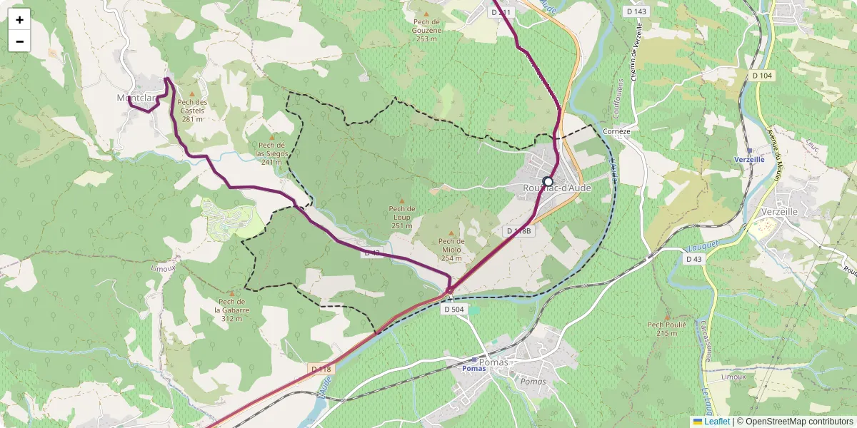 Carte du réseau de transport en commun à Rouffiac-d'Aude - lignes de bus et arrêts