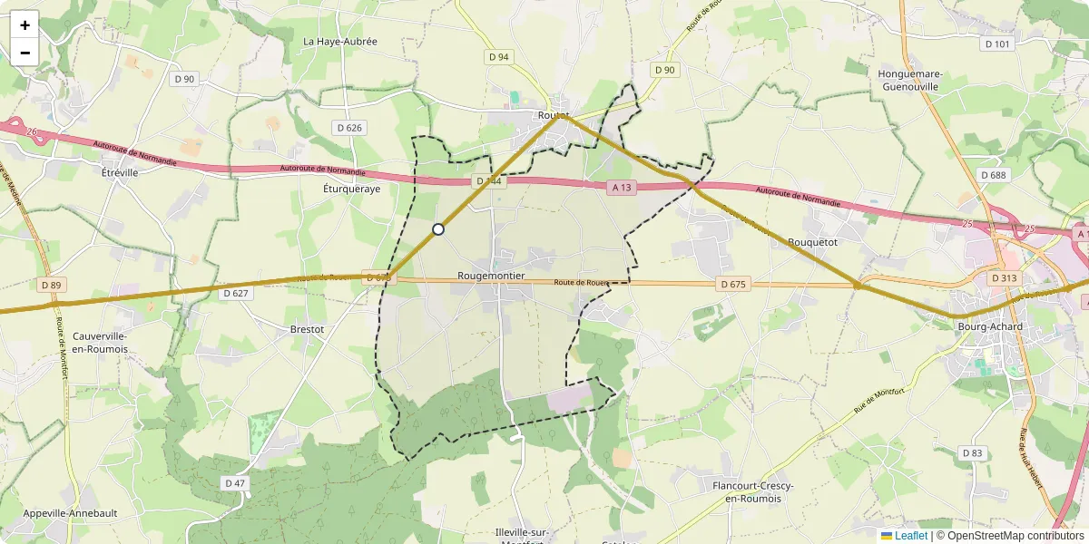 Carte du réseau de transport en commun à Rougemontier - lignes de bus et arrêts