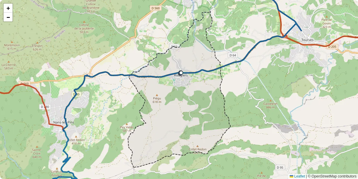 Carte du réseau de transport en commun à Rougiers - lignes de bus et arrêts