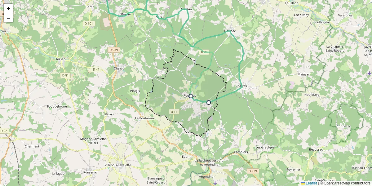 Carte du réseau de transport en commun à Rougnac - lignes de bus et arrêts