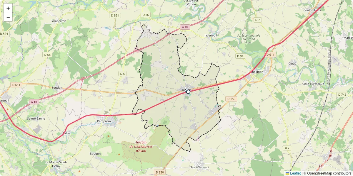 Carte du réseau de transport en commun à Rouillé - lignes de bus et arrêts