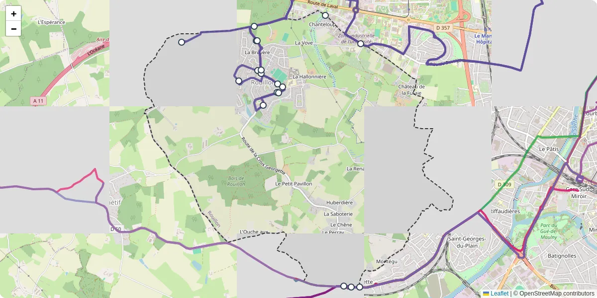 Carte du réseau de transport en commun à Rouillon - lignes de bus et arrêts