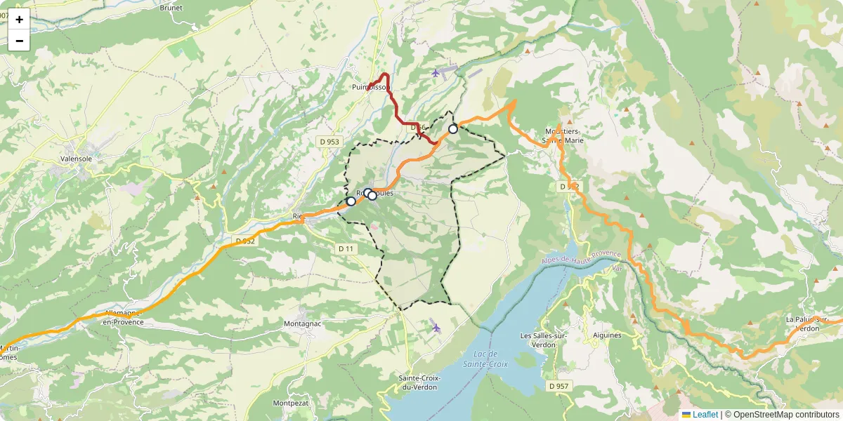 Carte du réseau de transport en commun à Roumoules - lignes de bus et arrêts