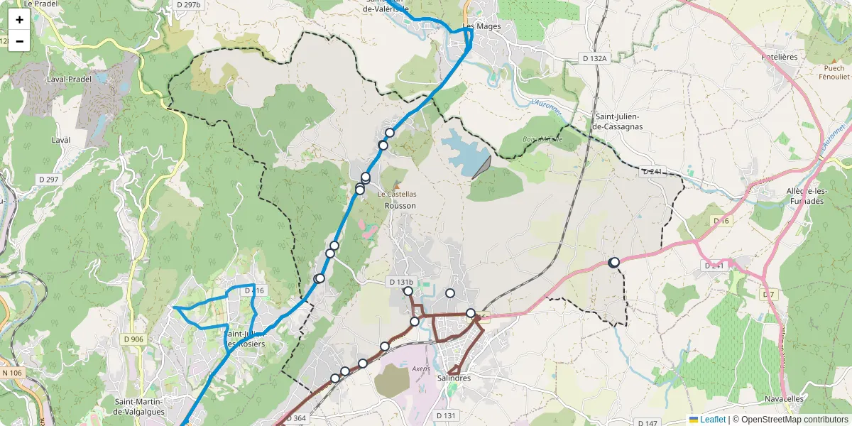Carte du réseau de transport en commun à Rousson - lignes de bus et arrêts
