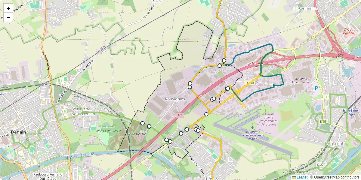 Carte du réseau de transport en commun à Rouvignies - lignes de bus et arrêts
